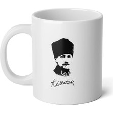 Ivart Atatürk Siyah Beyaz ve Imza Baskılı Premium Beyaz Porselen Kupa Bardak