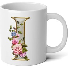 Ivart Kişiye Özel Altın Sarısı I Harfi Baskılı Tasarım Premium Beyaz Porselen Kupa Bardak