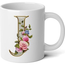 Ivart Kişiye Özel Altın Sarısı J Harfi Baskılı Tasarım Premium Beyaz Porselen Kupa Bardak