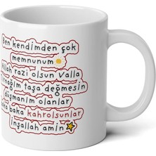 Ivart Ben Kendimden Çok Memnunum Allah Razı Olsun Baskılı Premium Porselen Kupa Bardak-Motto-Yıldız