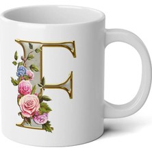 Ivart Kişiye Özel Altın Sarısı F Harfi Baskılı Tasarım Premium Beyaz Porselen Kupa Bardak