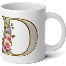 Ivart Kişiye Özel Altın Sarısı D Harfi Baskılı Tasarım Premium Beyaz Porselen Kupa Bardak