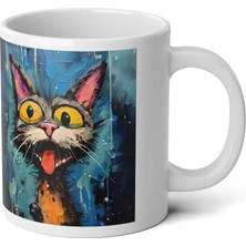 Ivart Renkli Kedi Baskılı Premium Porselen Kupa Bardak