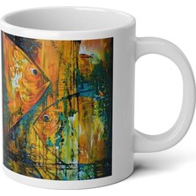 Ivart Renkli Balık Baskılı Premium Porselen Kupa Bardak