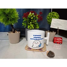 Ivart Iç Istemem Çalışayım Baskılı Premium Porselen T Kulplu Kupa Bardak-Nescafe & Latte Fincanı-Motto