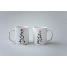 Ivart Yılbaşı Temalı Çift Taraflı Penguen Baskılı Premium Porselen kupa bardak