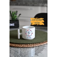Ivart Kişiye Özel Kırmızı-Mavi Çiçekli D Harf Porselen T Kulplu Kupa Bardak-Doğum Günü-Hediye-Nescafe