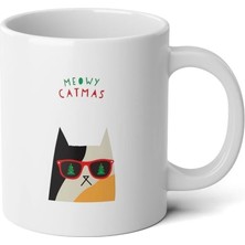 Ivart Yılbaşı Temalı Kedi Merry Cristmas Baskılı Premium Porselen kupa bardak