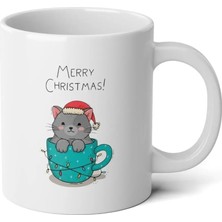 Ivart Yılbaşı Temalı Kedi Merry Cristmas Baskılı Premium Porselen kupa bardak