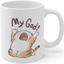 Ivart Kedi - My God! Tasarım Baskılı Premium Porselen Kupa Bardak-Hediye