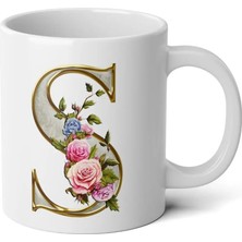 Ivart Kişiye Özel Altın Sarısı S Harfi Baskılı Tasarım Premium Beyaz Porselen Kupa Bardak