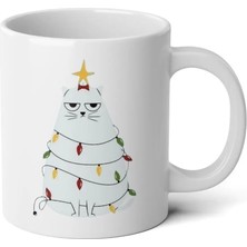 Ivart Yılbaşı Temalı Kedi Baskılı Premium Porselen kupa bardak