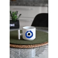 Ivart Nazar Boncuğu Baskılı Premium Porselen T Kulplu Kupa Bardak-Nescafe & Latte Fincanı-Motto