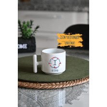 Ivart Kişiye Özel Kırmızı-Mavi Çiçekli I Harf  Porselen T Kulplu Kupa Bardak-Doğum Günü-Hediye-Nescafe