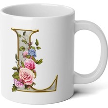 Ivart Kişiye Özel Altın Sarısı L Harfi Baskılı Tasarım Premium Beyaz Porselen Kupa Bardak