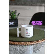 Ivart Kişiye Özel L Harf ve Isim Baskılı Premium Porselen T Kulplu Kupa Bardak-Nescafe&latte Fincanı-Motto
