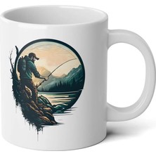 Ivart Doğa Kamp Manzaralı Balıkçı Baskılı Premium Porselen Kupa Bardak