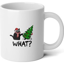 Ivart Yılbaşı Temalı Kedi What Baskılı Premium Porselen kupa bardak