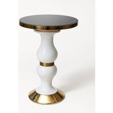 Nadisse Aynalı Üst Tablalı Lüks Yan Sehpa – Beyaz Gövde & Gold Detay – Modern Tasarım