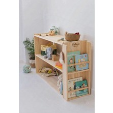 Özgürce Büyük Boy Doğal Ahşap Montessori Kitaplık ve Oyuncak Organizer Seti