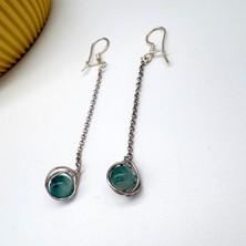 İz Jewel Iz Jewel 925 Ayar Gümüş Yeşil Akik Taşlı Küpe