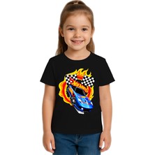 Sedirli Unisex Hot Wheels Baskılı Çocuk Tişört Pamuklu Penye Kumaş