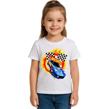 Sedirli Unisex Hot Wheels Baskılı Çocuk Tişört Pamuklu Penye Kumaş