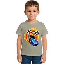 Sedirli Unisex Hot Wheels Baskılı Çocuk Tişört Pamuklu Penye Kumaş