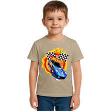 Sedirli Unisex Hot Wheels Baskılı Çocuk Tişört Pamuklu Penye Kumaş