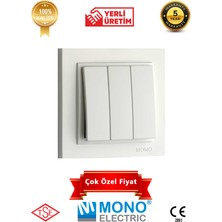 YTE Beyaz Üçlü Anahtar Mono Despina Çerçeve Dahil