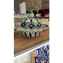 El Yapımı Iznik Çini Desenli Şekerlik –  Kapaklı Dekoratif Seramik Şekerlik | Geleneksel Osmanlı Motifli Sunumluk