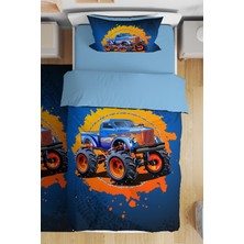 Özgürce Mavi Ateş Monster Truck Desenli Tek Kişilik Bebek Çocuk Nevresim Seti