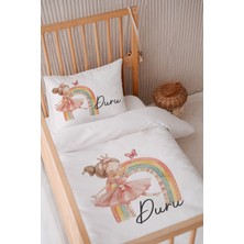 Özgürce Renkli Pamuk Saten Bebek Yatak Nevresim Seti 100X150, Gökkuşağı ve Kelebek Temalı