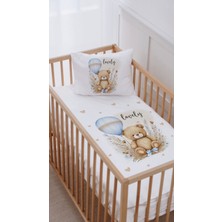 Özgürce Renkli Pamuklu Beşik Nevresim Takımı, 70X120, Mavi Balonlu Ayıcık