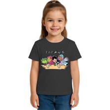 Sedirli Unisex Teen Titans Go Baskılı Çocuk Tişört Pamuklu Penye Kumaş