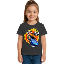 Sedirli Unisex Hot Wheels Baskılı Çocuk Tişört Pamuklu Penye Kumaş