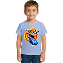 Sedirli Unisex Hot Wheels Baskılı Çocuk Tişört Pamuklu Penye Kumaş