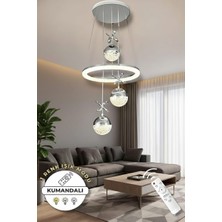 Ece Aydınlatma Heidi Krom Kaplamalı Lüks Tasarım Kumandalı Dimmerli 3 Renkli LED Avize