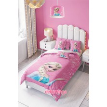 Özgürce Pembe Elsa Desenli Nevresim Takımı 155X220 cm ve 50X70 cm Yastık Kılıfı