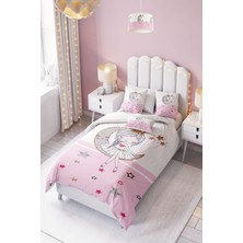 Özgürce Beyaz Ay Prenses Desenli Nevresim Takımı 155X220 Cm, Çarşafsız, Yastık Kılıfı Dahil