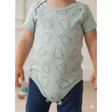 Şimo Butik Kız Erkek Çocuk Bebek Uzun Kollu Çıtçıtlı Body-Badi %100 Organik Pamuk 3.5-4-5-6 Yaş Ayı Vücut Haki