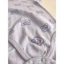 Şimo Butik Kız Erkek Çocuk Bebek Uzun Kollu Çıtçıtlı Body-Badi %100 Organik Pamuk 3.5-4-5-6 Yaş Kırçıllı Ayı Kafa Lila