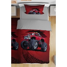 Özgürce Kırmızı Monster Truck Desenli Tek Kişilik Bebek Çocuk Nevresim Takımı