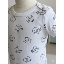 Şimo Butik Kız Erkek Çocuk Bebek Uzun Kollu Çıtçıtlı Body-Badi %100 Organik Pamuk 3.5-4-5-6 Yaş Komik Kafa Beyaz