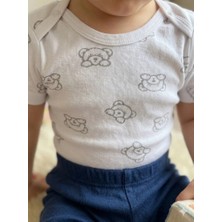 Şimo Butik Kız Erkek Çocuk Bebek Uzun Kollu Çıtçıtlı Body-Badi %100 Organik Pamuk 3.5-4-5-6 Yaş Kırçıllı Ayı Kafa Beyaz