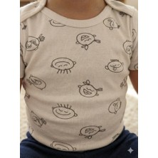 Şimo Butik Kız Erkek Çocuk Bebek Uzun Kollu Çıtçıtlı Body-Badi %100 Organik Pamuk 3.5-4-5-6 Yaş Komik Kafa Ekru