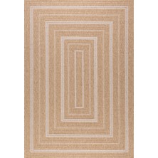 Nature - Beyaz Dikdörtgen Desenli, Doğal Jüt Görünümlü Halı - NAT8863BLA