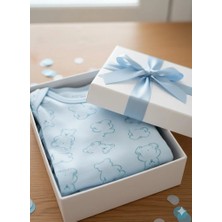 Şimo Butik Kız Erkek Çocuk Bebek Uzun Kollu Çıtçıtlı Body-Badi %100 Organik Pamuk 3.5-4-5-6 Yaş Ayı Vücut Mavi