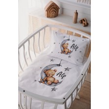 Özgürce Isimli 100% Pamuk Saten Anne Yanı Beşik Nevresim Takımı, Ayıcık Desenli