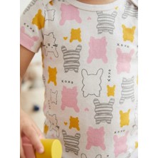 Şimo Butik Kız Erkek Çocuk Bebek Uzun Kollu Çıtçıtlı Body-Badi %100 Organik Pamuk 3.5-4-5-6 Yaş Çizgili Tavşan Pembe